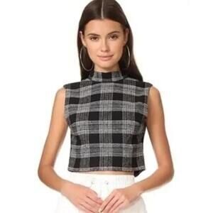 Alice + Olivia Garland Sleeveless Mockneck Top Black and White Plaid Size 4